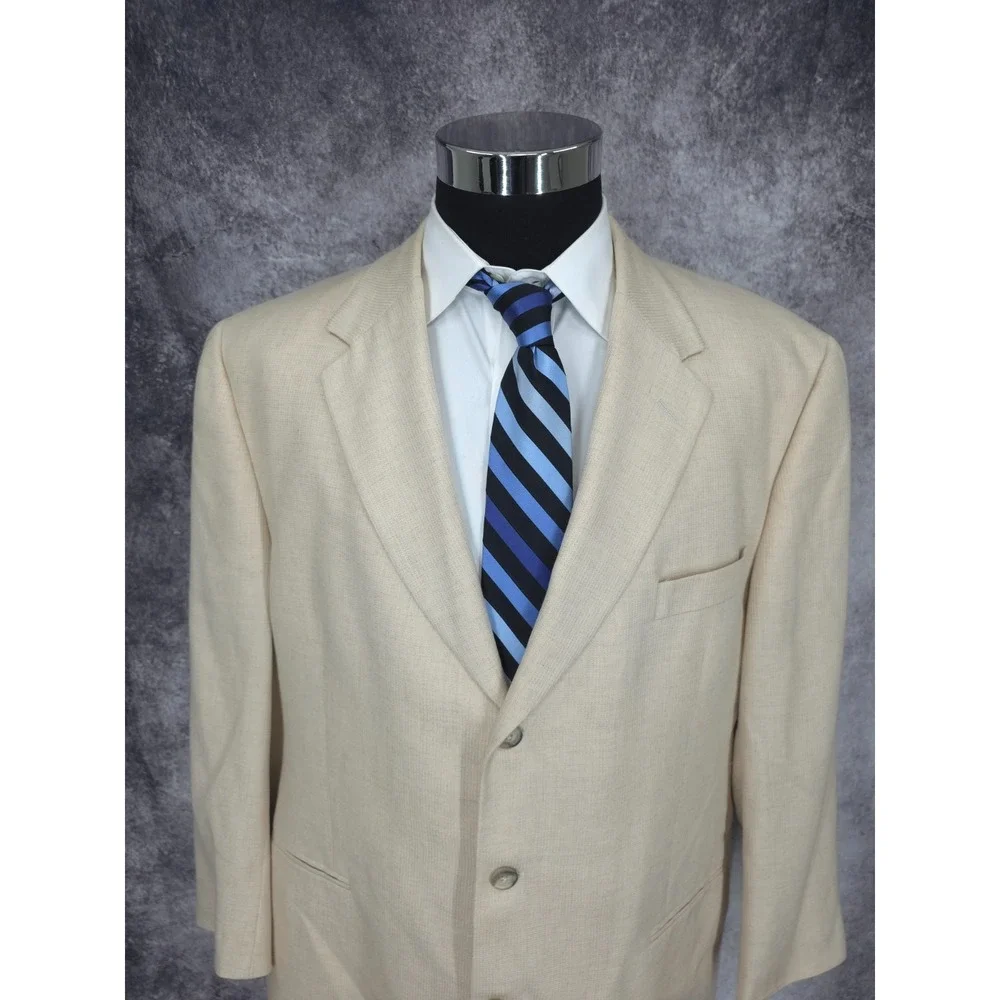 Vtg Jhane Barnes Blazer Jacket Mens 44R Beige‎ Sports Coat Career 3 B USA